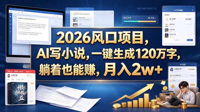 2026 风口项目，AI 写小说，一键生成 120 万字，躺着也能赚，月入 2w +-巅峰研习社