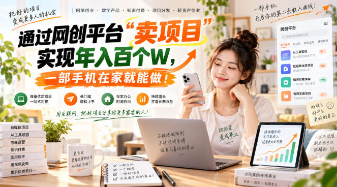 网创平台“卖项目”实现年入百万,一部手机在家就能做!-巅峰研习社