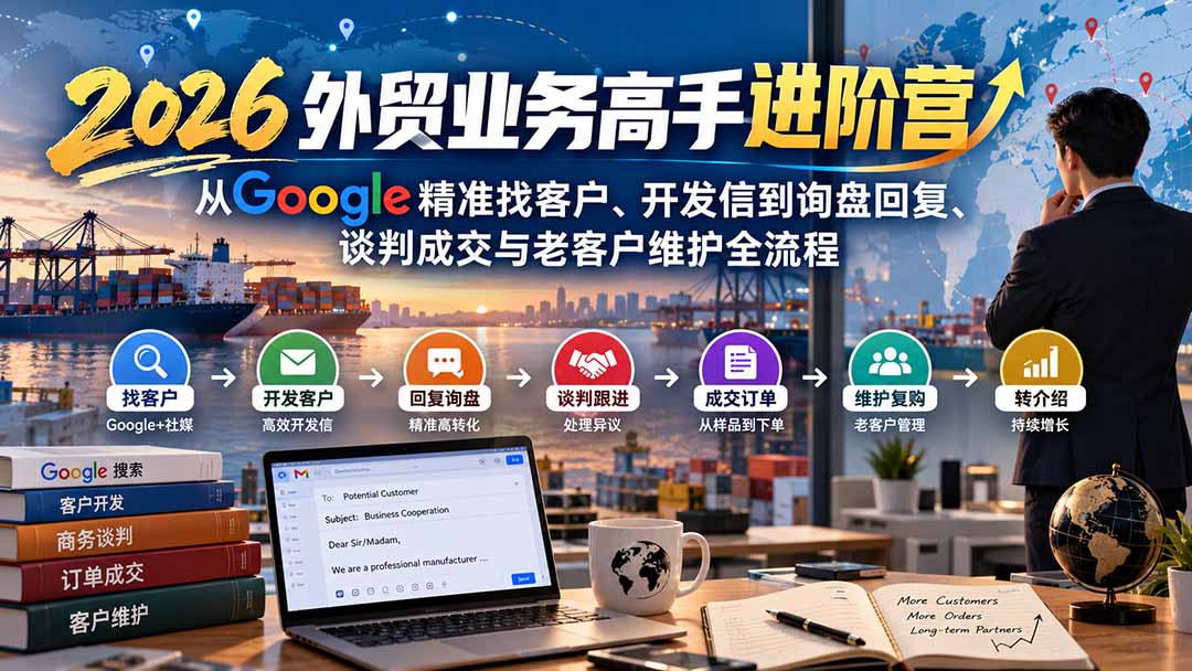 2026外贸业务高手进阶营：从Google精准找客户、开发信到询盘回复、谈判成交与老客户维护全流程-巅峰研习社