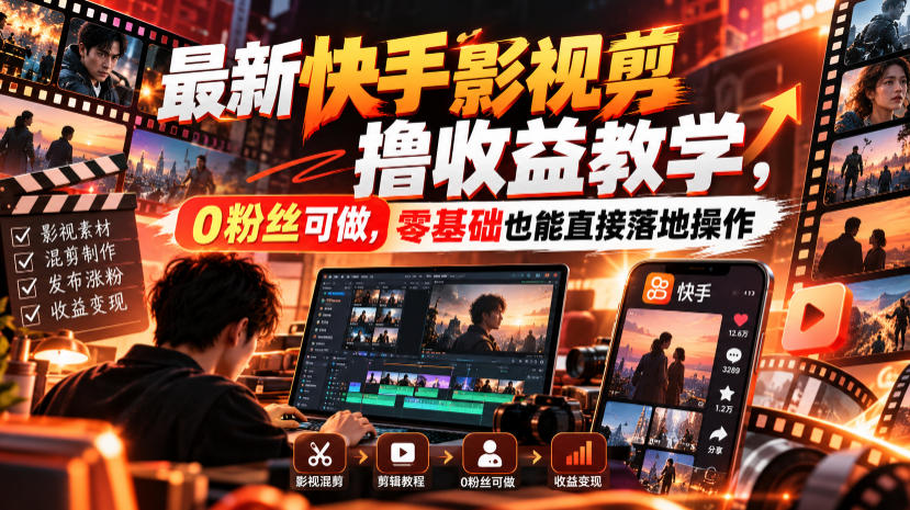 最新快手影视混剪撸收益教学,0粉丝可做,零基础也能直接落地操作-巅峰研习社