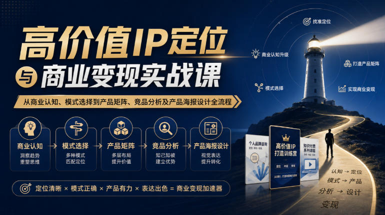 【无水印】高价值IP定位与商业变现实战课,从商业认知、模式选择到产品矩阵、竞品分析及产品海报设计全流程-巅峰研习社