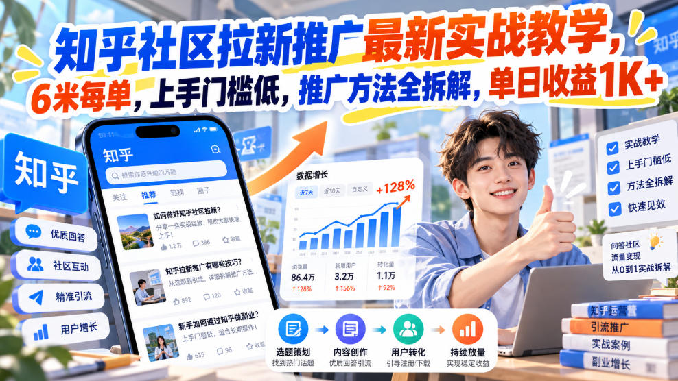 知乎社区拉新推广最新实战教学,6米每单,上手门槛低,推广方法全拆解,单日收益1K+!(更新0930)-巅峰研习社