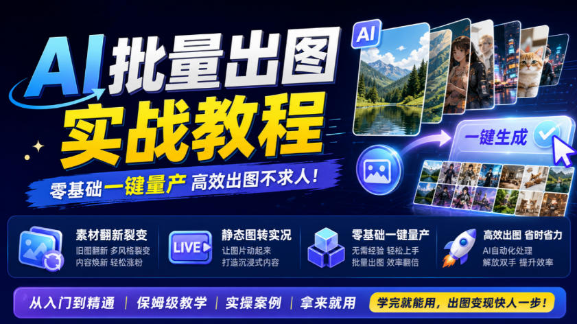 AI批量出图实战教程,素材翻新裂变,静态图转实况,零基础一键量产-巅峰研习社