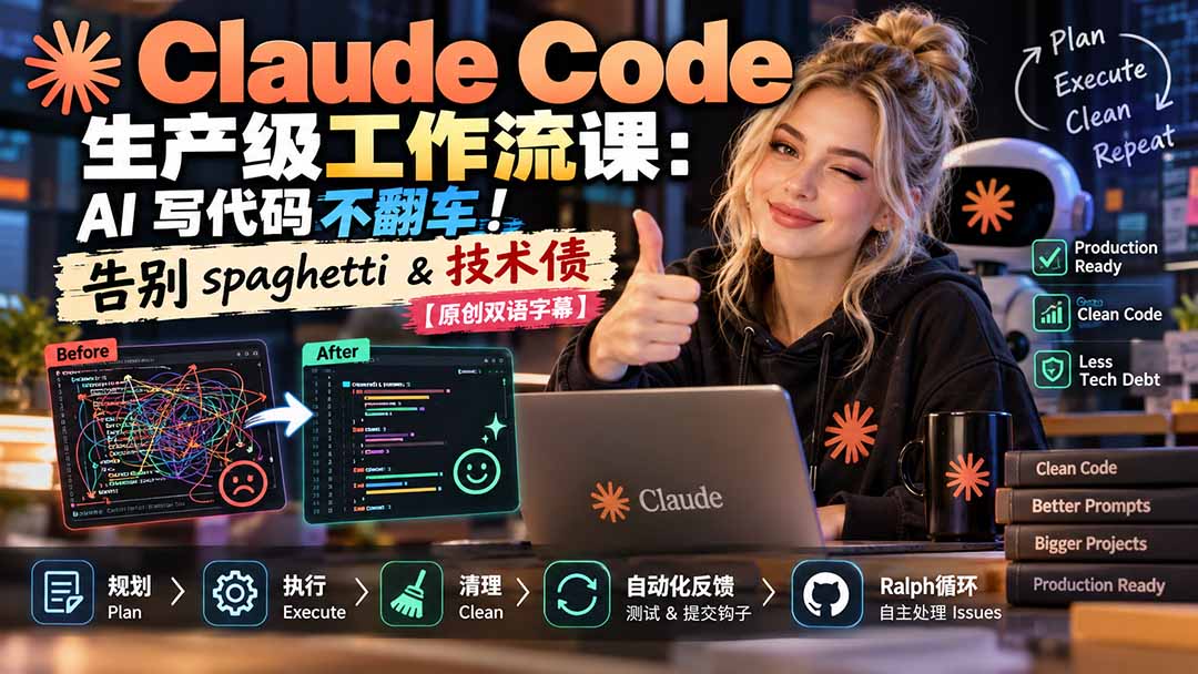 Claude Code 生产级工作流课：AI 写代码不翻车！告别 spaghetti & 技术债【原创双语字幕】-巅峰研习社