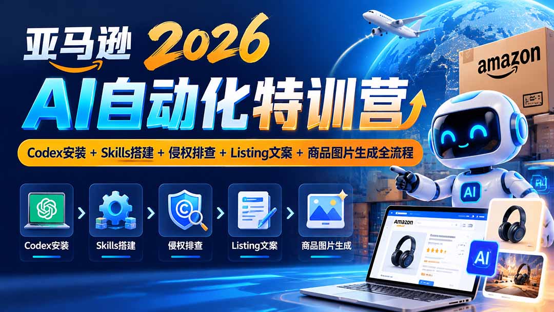 亚马逊2026AI自动化-10月特训营：Codex安装+Skills搭建+侵权排查+Listing文案+商品图片生成全流程-巅峰研习社