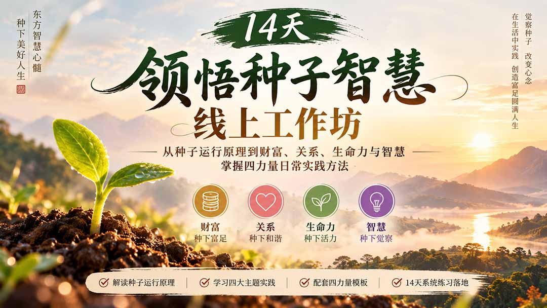 14天领悟种子智慧线上工作坊|从种子运行原理到财富、关系、生命力与智慧,掌握四力量日常实践方法-巅峰研习社
