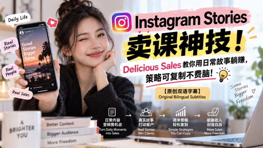 Instagram Stories卖课神技!Delicious Sales教你用日常故事躺賺,策略可复制不费脑!【原创双语字幕】-巅峰研习社