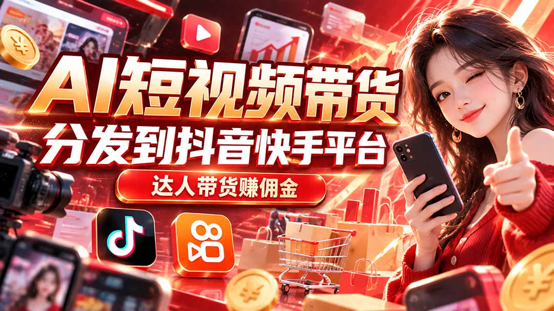 【AI短视频带货】分发到抖音快手平台,达人带货赚佣金-巅峰研习社