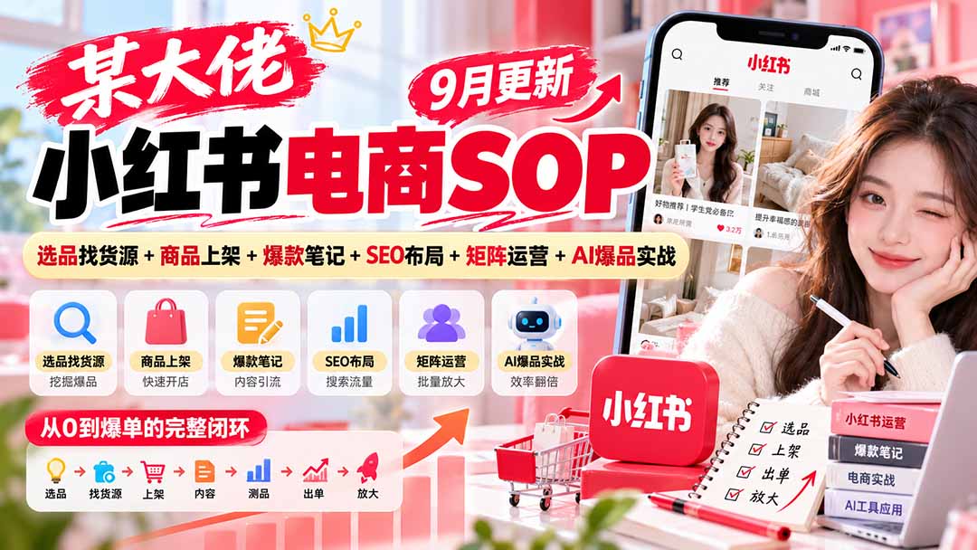 某大佬小红书电商SOP|9月更新:选品找货源+商品上架+爆款笔记+SEO布局+矩阵运营+AI爆品实战-巅峰研习社