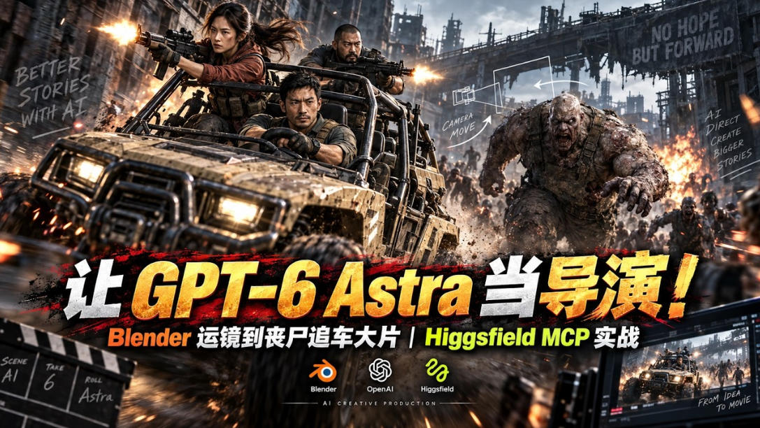 让GPT-6 Astra当导演！Blender运镜到丧尸追车大片｜Higgsfield MCP实战-巅峰研习社