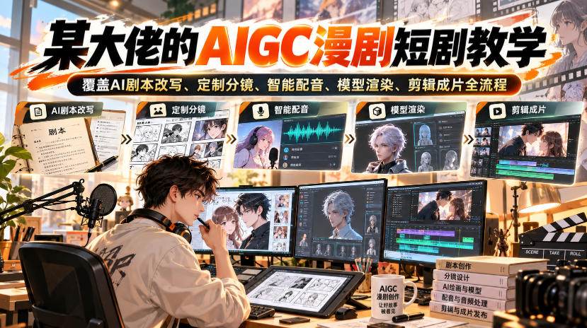 某大佬的AIGC漫剧短剧教学，覆盖AI剧本改写、定制分镜、智能配音、模型渲染、剪辑成片全流程-巅峰研习社
