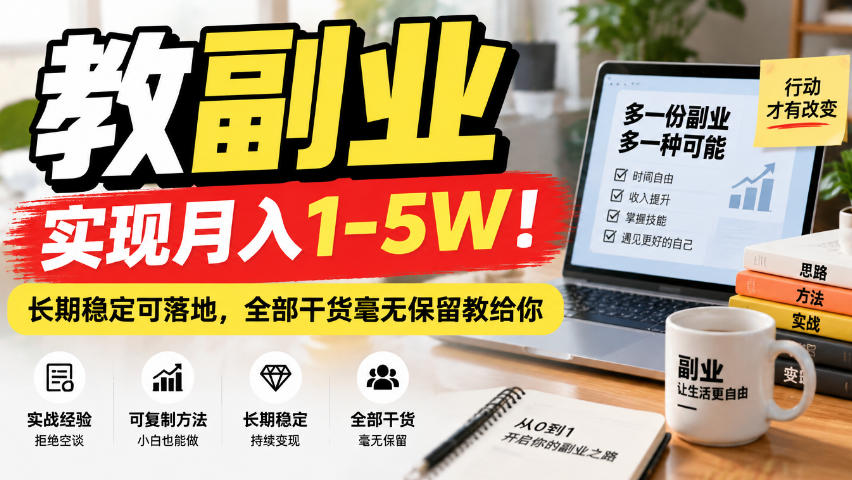 “教副业”实现月入1-5W!长期稳定可落地,全部干货毫无保留教给你【揭秘】-巅峰研习社