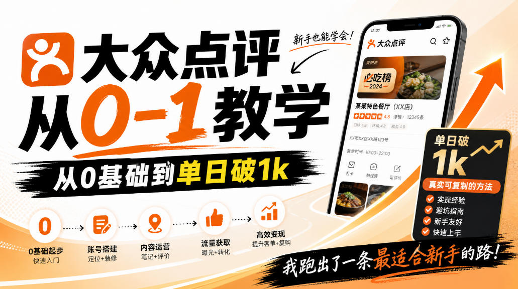 大众点评分成从0-1教学，从0基础到单日破1k，我跑出了一条最适合新手的路-巅峰研习社