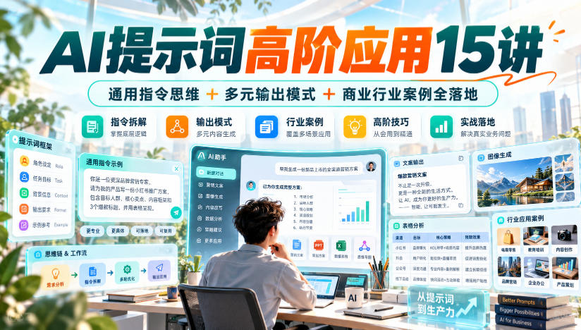 AI提示词高阶应用15讲｜通用指令思维+多元输出模式+商业行业案例全落地-巅峰研习社