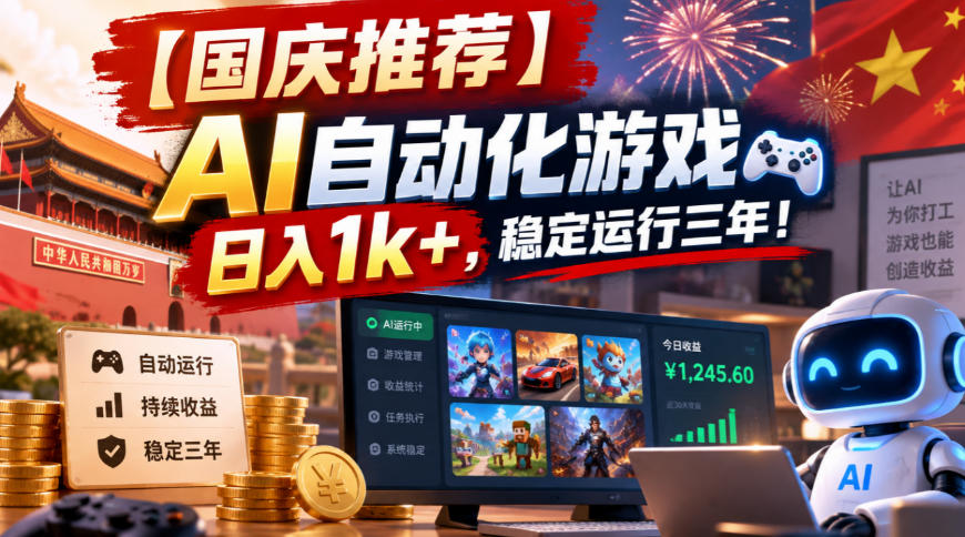 【国庆推荐】AI自动化游戏，日入1k+，操作简单，稳定运行三年！【揭秘】-巅峰研习社