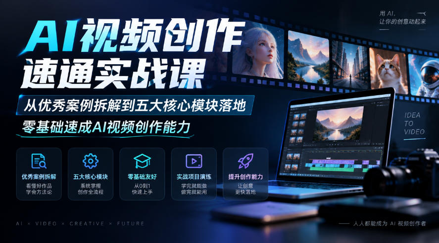 AI视频创作速通实战课|从优秀案例拆解到五大核心模块落地,零基础速成AI视频创作能力-巅峰研习社