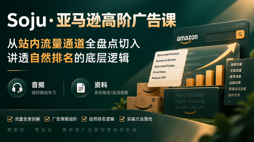 亚马逊高阶广告课,从站内流量通道全盘点切入,讲透自然排名的底层逻辑(直播+音频+资料)-巅峰研习社