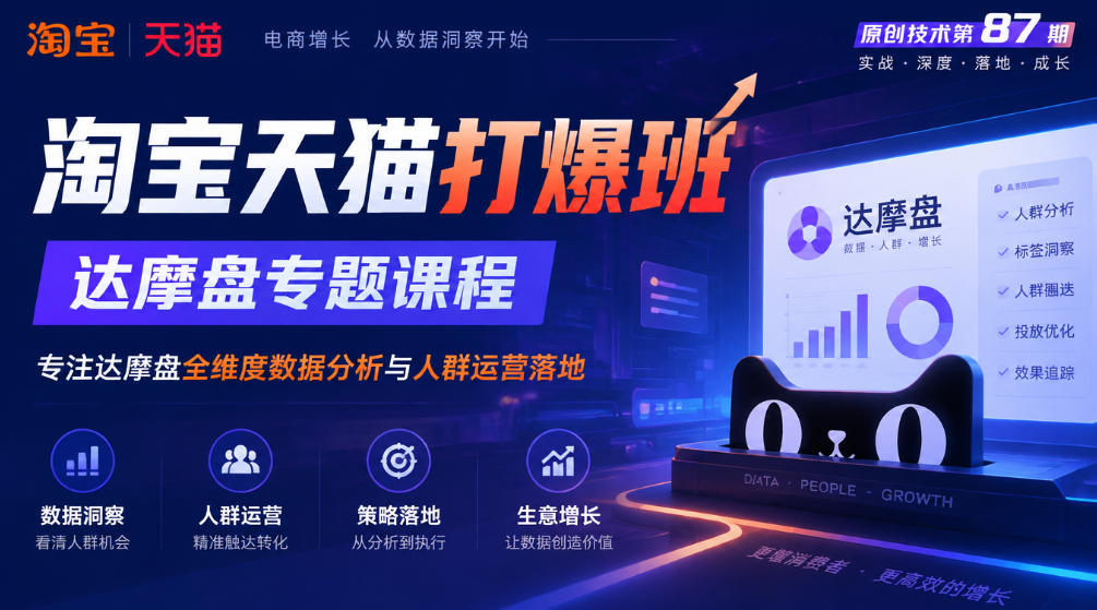 《淘宝天猫打爆班》原创技术第87期,达摩盘专题课程,专注达摩盘全维度数据分析与人群运营落地-巅峰研习社