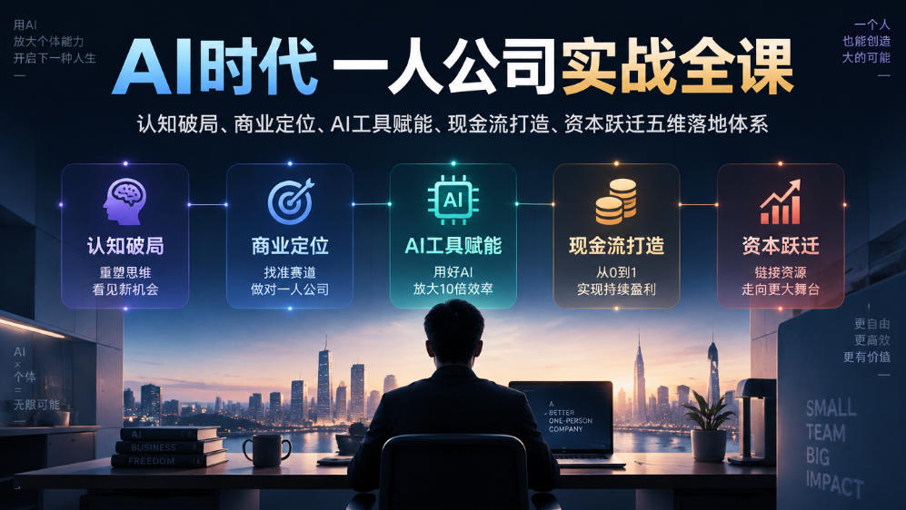AI时代一人公司实战全课|认知破局、商业定位、AI工具赋能、现金流打造、资本跃迁五维落地体系-巅峰研习社