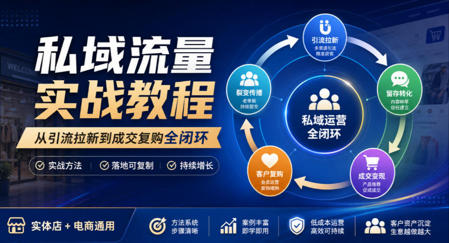 私域流量实战教程,从引流拉新到成交复购全闭环,实体店电商通用-巅峰研习社