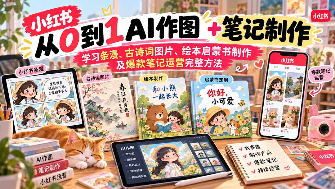 2026小红书AI内容创作从0到1-更新1009：学习条漫、古诗词图片、绘本启蒙书制作及爆款笔记运营完整方法-巅峰研习社