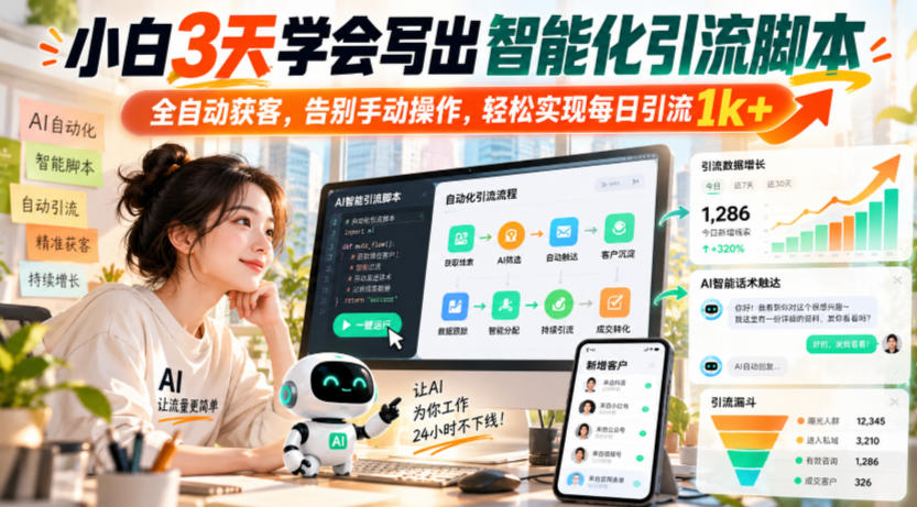 小白3天学会写出智能化引流脚本，全自动获客，告别手动操作，轻松实现每日引流1k+-巅峰研习社
