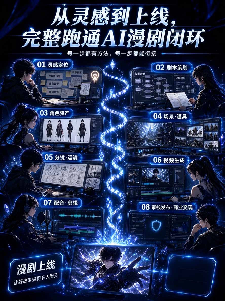 图片[2]-【无水印】2026AI漫剧创作与商业变现掘金营：打通选题→AI编剧→角色场景→自动分镜→视频生成→剪辑发布→运营变现-巅峰研习社