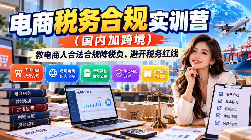 电商税务合规实训营(国内加跨境),教电商人合法合规降税负,避开税务红线-巅峰研习社