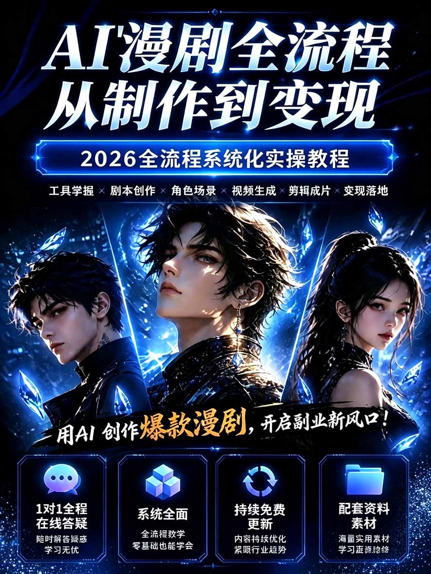 图片[1]-【无水印】2026AI漫剧创作与商业变现掘金营：打通选题→AI编剧→角色场景→自动分镜→视频生成→剪辑发布→运营变现-巅峰研习社
