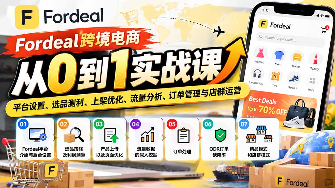 Fordeal跨境电商从0到1实战课:平台设置、选品测利、上架优化、流量分析、订单管理与店群运营-巅峰研习社