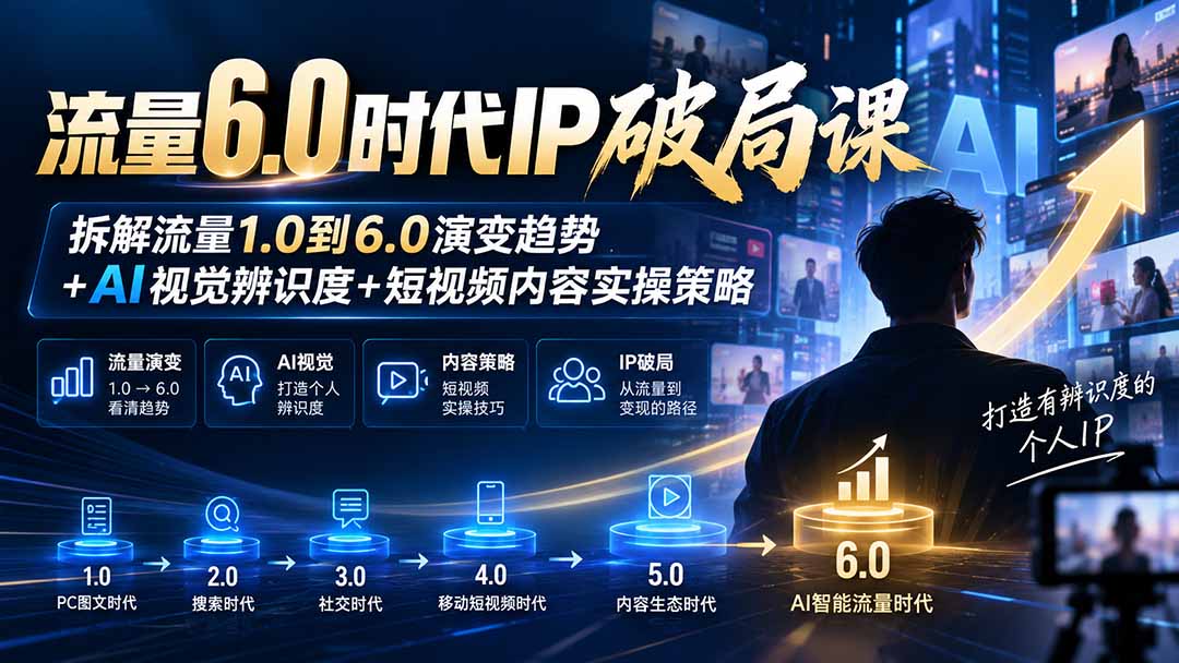 流量6.0时代IP破局课-更新：拆解流量1.0到6.0演变趋势+AI视觉辨识度+短视频内容实操策略-巅峰研习社