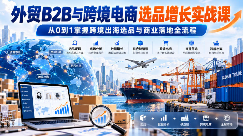 外贸B2B与跨境电商选品增长实战课，从0到1掌握跨境出海选品与商业落地全流程-巅峰研习社