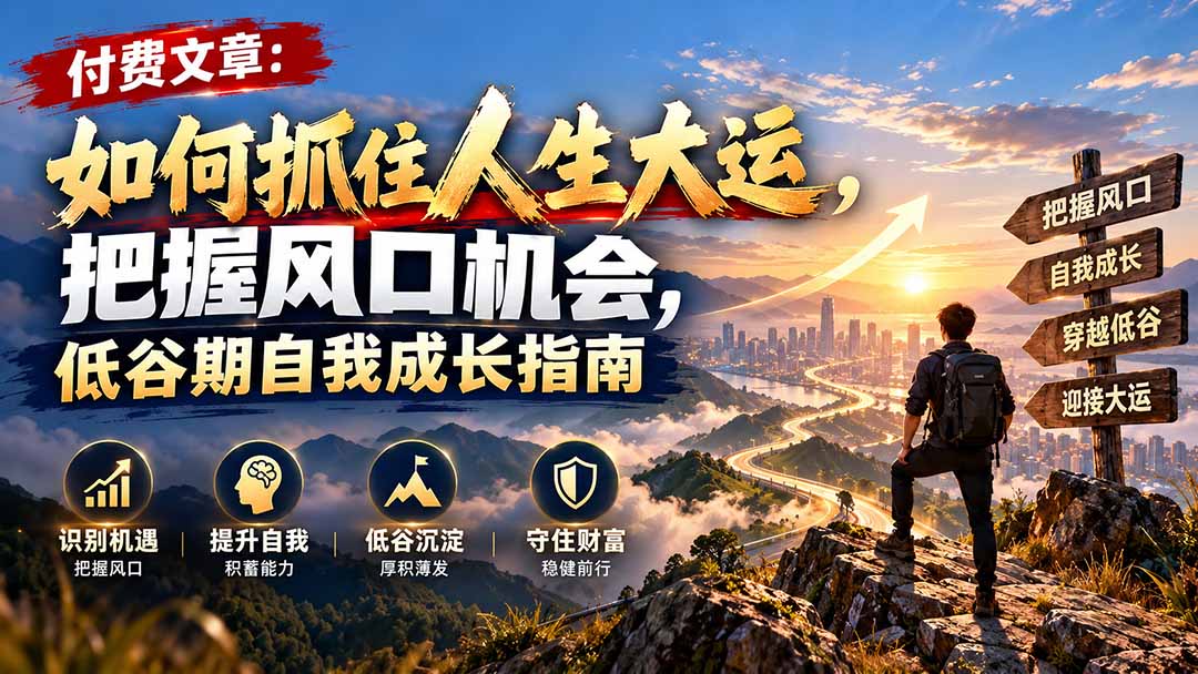 付费文章:如何抓住人生大运,把握风口机会,低谷期自我成长指南-巅峰研习社