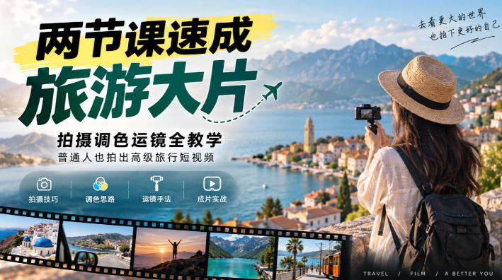 两节课速成旅游大片｜拍摄调色运镜全教学，普通人也拍出高级旅行短视频-巅峰研习社