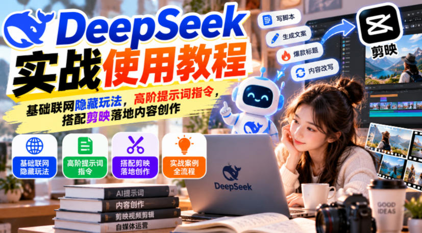 DeepSeek实战使用教程｜基础联网隐藏玩法，高阶提示词指令，搭配剪映落地内容创作-巅峰研习社