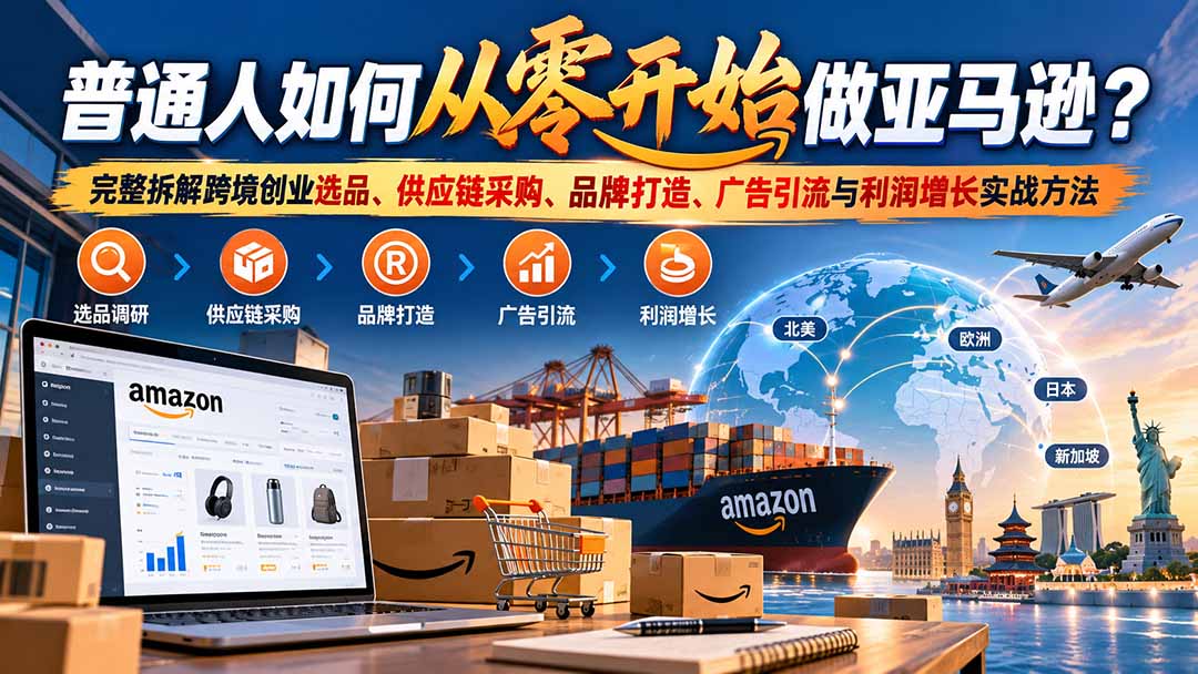 普通人如何从零开始做亚马逊?完整拆解跨境创业选品、供应链采购、品牌打造、广告引流与利润增长实战方法-巅峰研习社