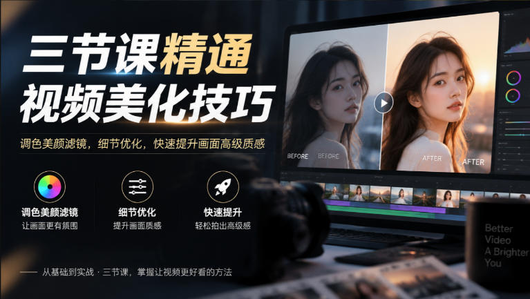 三节课精通视频美化技巧｜调色美颜滤镜，细节优化，快速提升画面高级质感-巅峰研习社