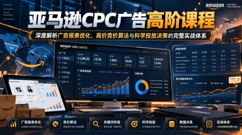 亚马逊CPC广告高阶课程,深度解析广告报表优化、高价竞价算法与科学投放决策的完整实战体系-巅峰研习社
