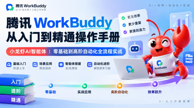 腾讯WorkBuddy从入门到精通操作手册｜小龙虾AI智能体，零基础到高阶自动化全流程实战【文档】-巅峰研习社