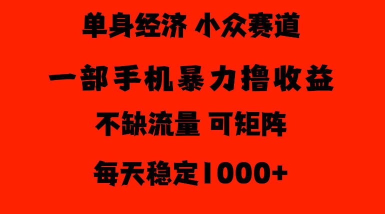 26年暴力单身经济，稳定日入500-1k，不缺流量，流量极大，冷门小众赛道，门槛低小白轻松上手【揭秘】-巅峰研习社