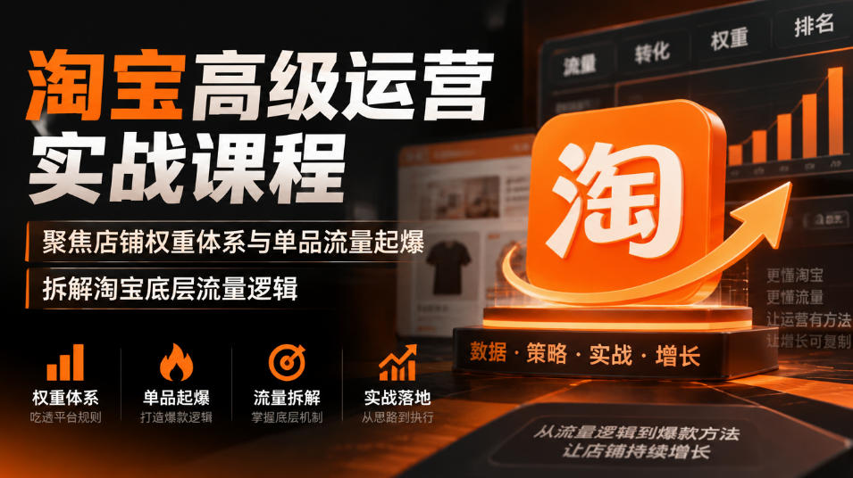 淘宝高级运营实战课程，聚焦店铺权重体系与单品流量起爆，拆解淘宝底层流量逻辑-巅峰研习社