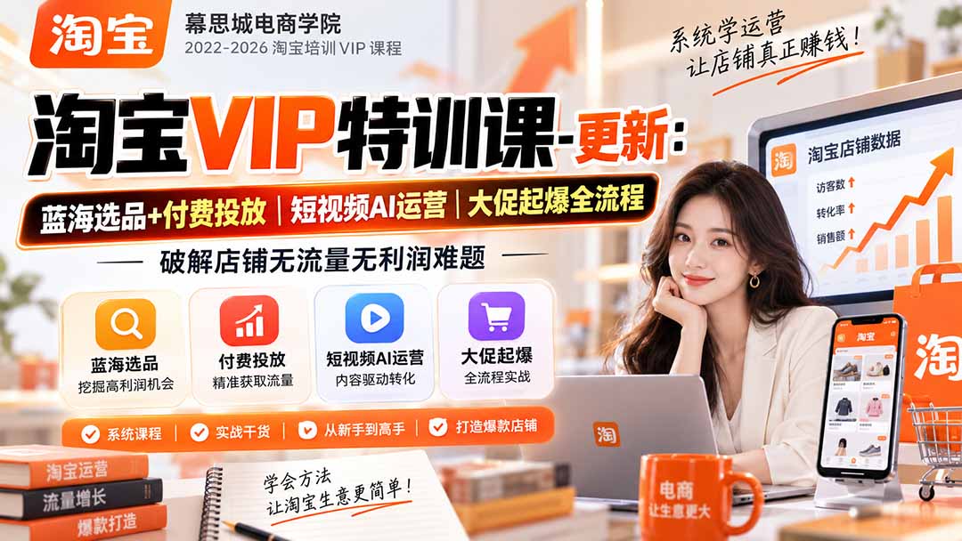 淘宝VIP特训课-更新1016：蓝海选品+付费投放｜短视频AI运营｜大促起爆全流程，破解店铺无流量无利润难题-巅峰研习社