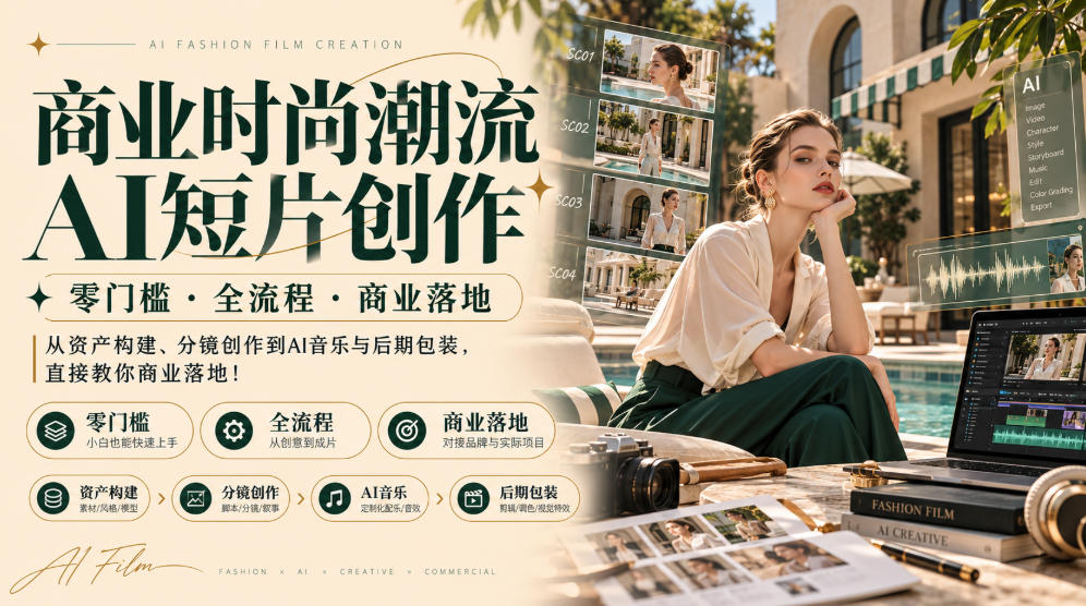 商业时尚潮流AI短片创作｜零门槛・全流程・商业落地，从资产构建、分镜创作到AI音乐与后期包装，直接教你商业落地！-巅峰研习社