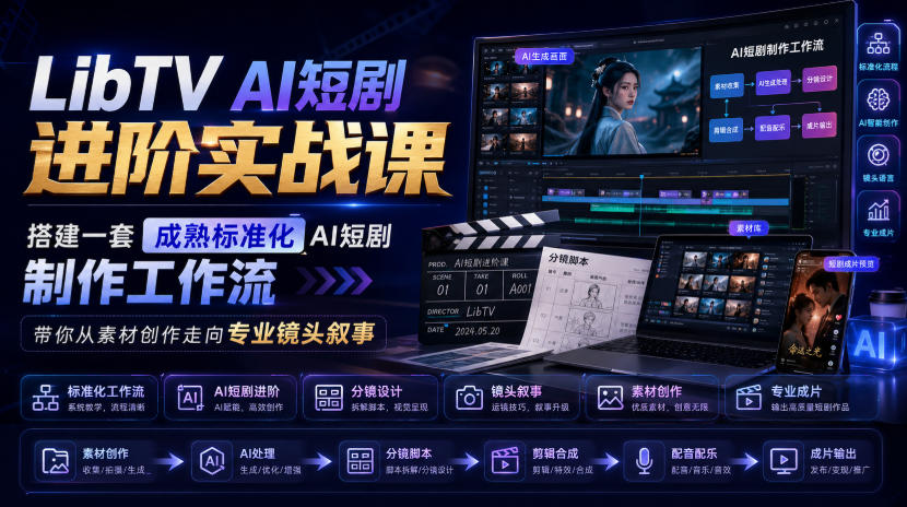 LibTV AI短剧进阶实战课，搭建一套成熟标准化AI短剧制作工作流，带你从素材创作走向专业镜头叙事(更新)-巅峰研习社