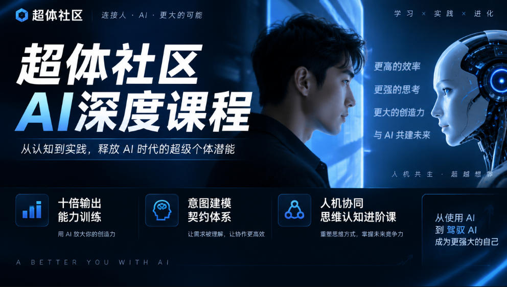 超体社区AI深度课程，十倍输出能力训练，意图建模契约体系，人机协同思维认知进阶课-巅峰研习社