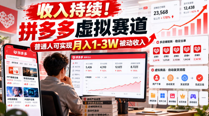 收入持续！拼多多虚拟赛道，普通人可实现月入1-3 W被动收入【揭秘】-巅峰研习社