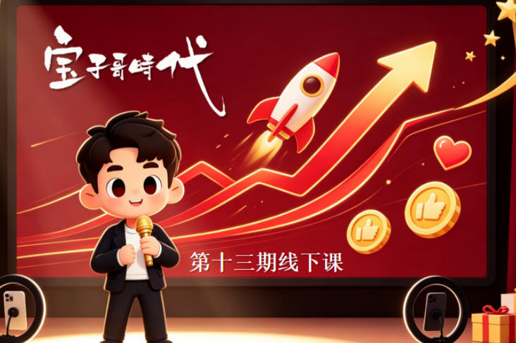 宝子哥抖音直播第13期VIP线下课9月5-6日，26年最值得看的直播课程，快速突破直播间流量瓶颈，打造高效起号闭环-巅峰研习社