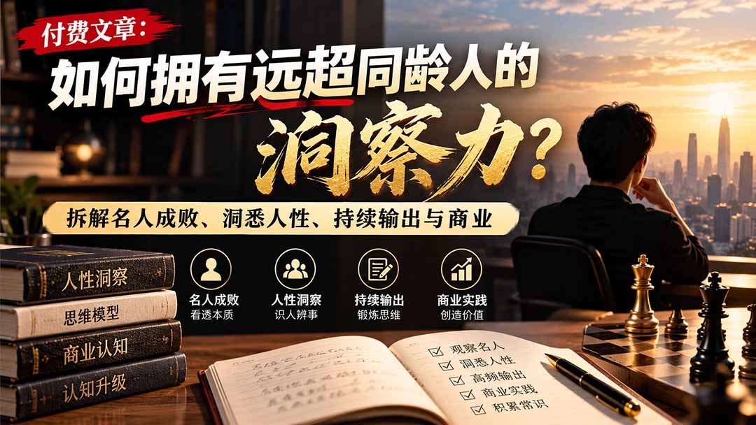 付费文章:如何拥有远超同龄人的洞察力?拆解名人成败、洞悉人性、持续输出与商业实践-巅峰研习社