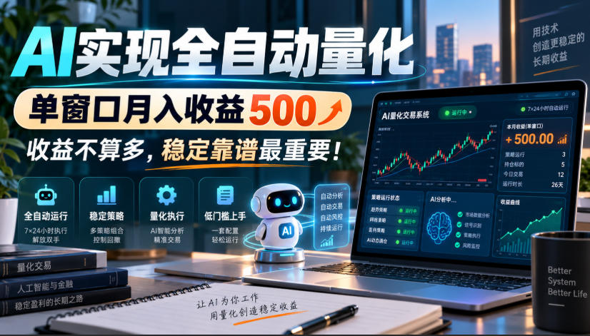 AI实现全自动量化,单窗口月入收益500,收益不算多,稳定靠谱最重要!【揭秘】-巅峰研习社