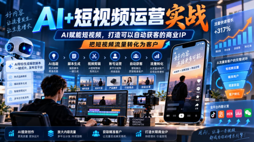 AI+短视频运营实战,AI赋能短视频,打造可以自动获客的商业IP,把短视频流量转化为客户